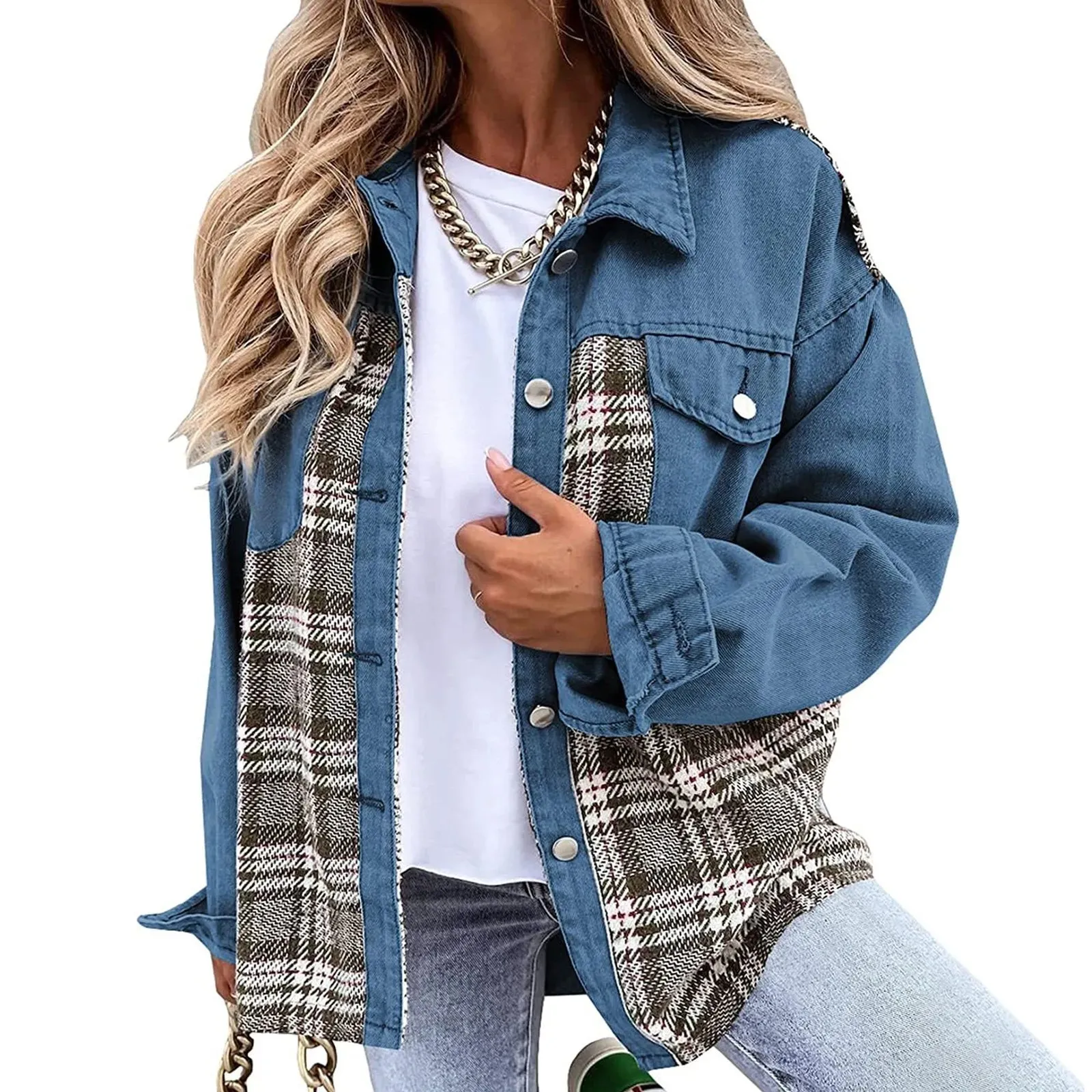 Women's Denim Jacket Classic Lapel Button Down, Spring/Fall Fashion