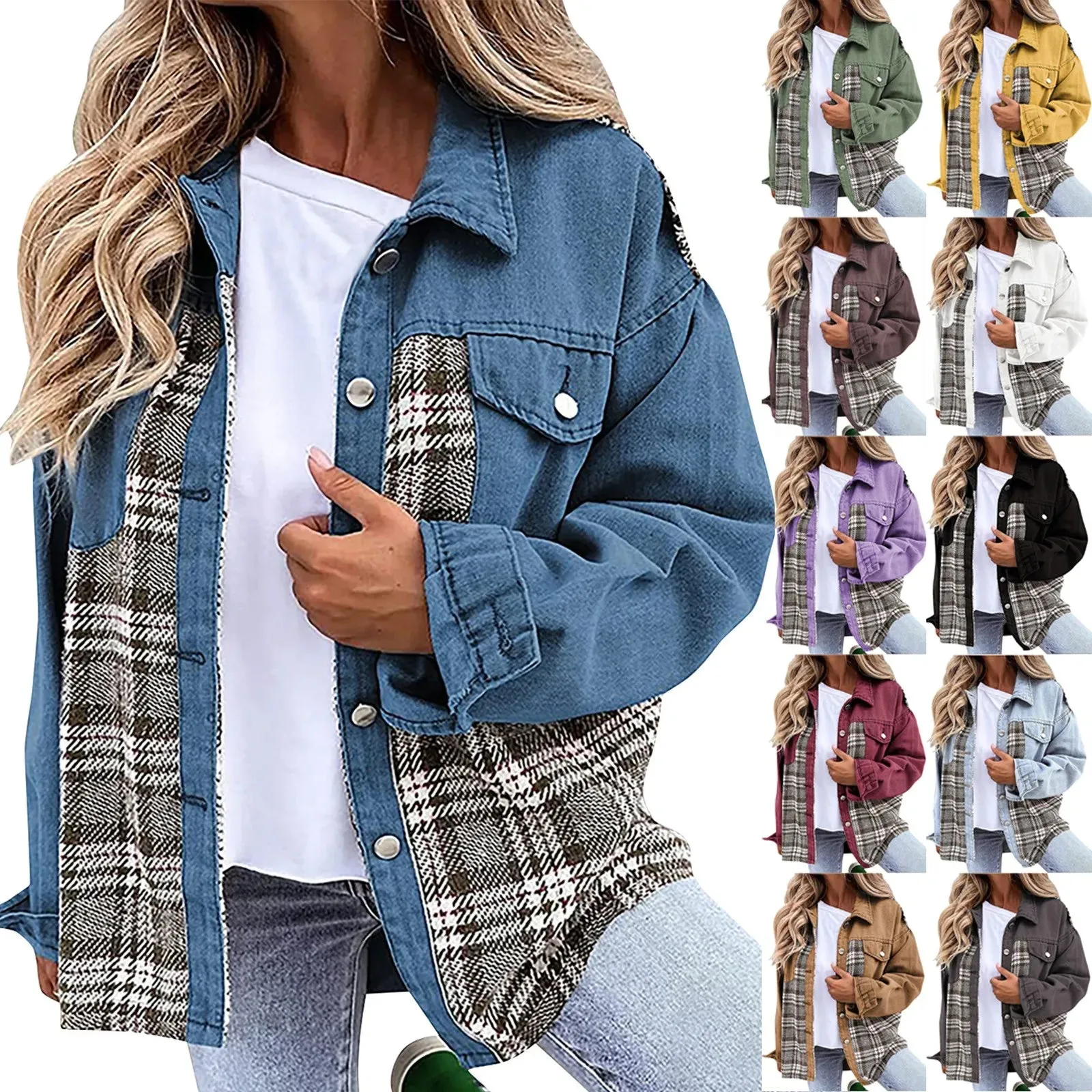Women's Denim Jacket Classic Lapel Button Down, Spring/Fall Fashion