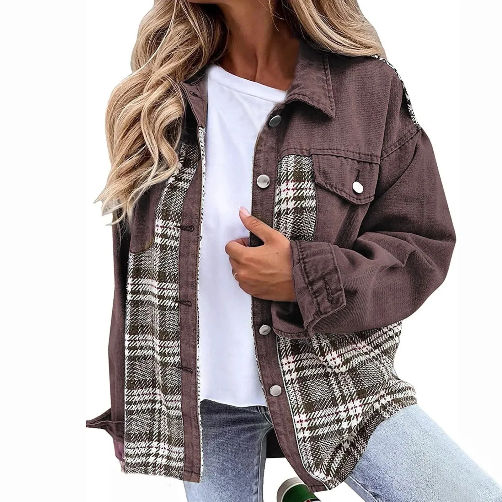 Women's Denim Jacket Classic Lapel Button Down, Spring/Fall Fashion