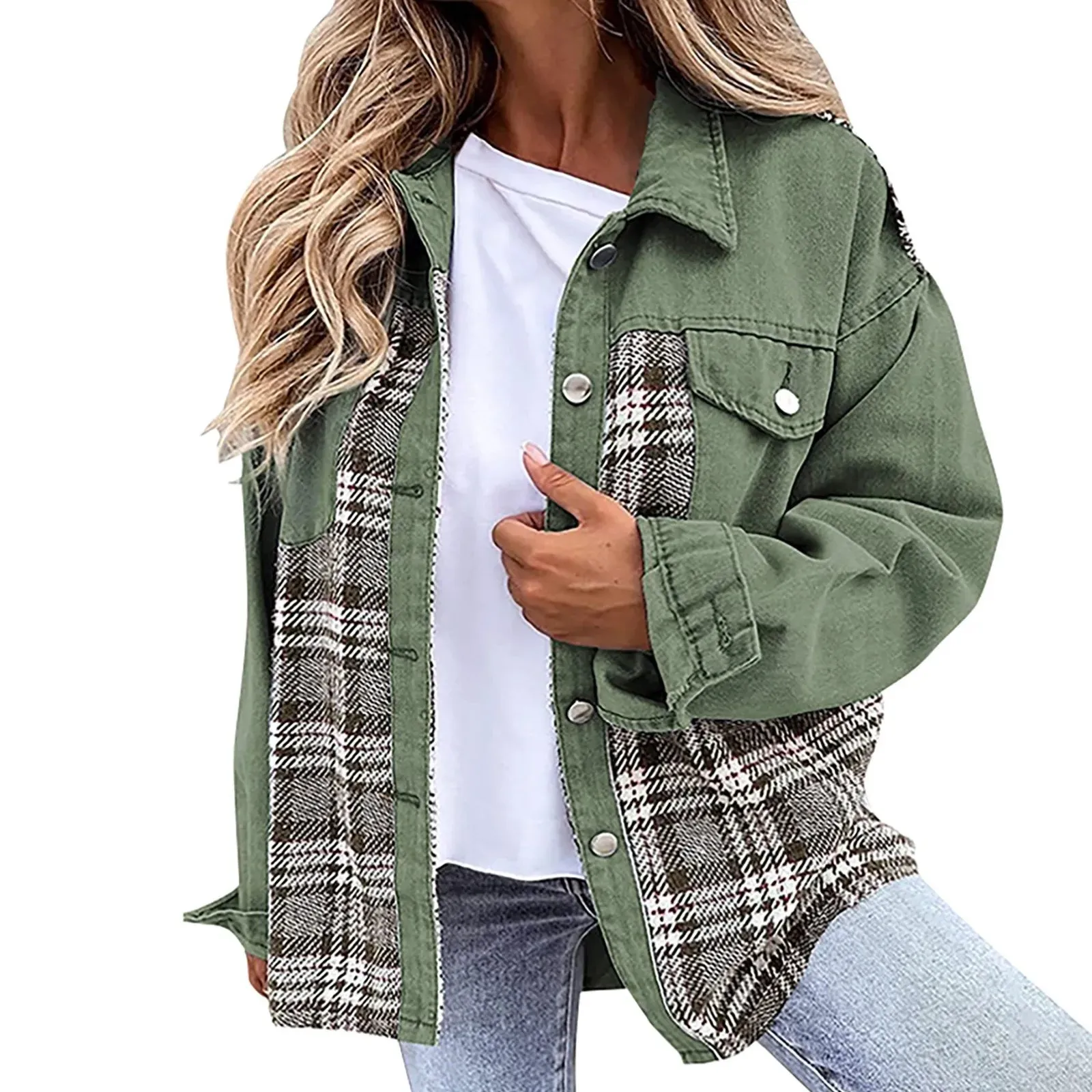 Women's Denim Jacket Classic Lapel Button Down, Spring/Fall Fashion