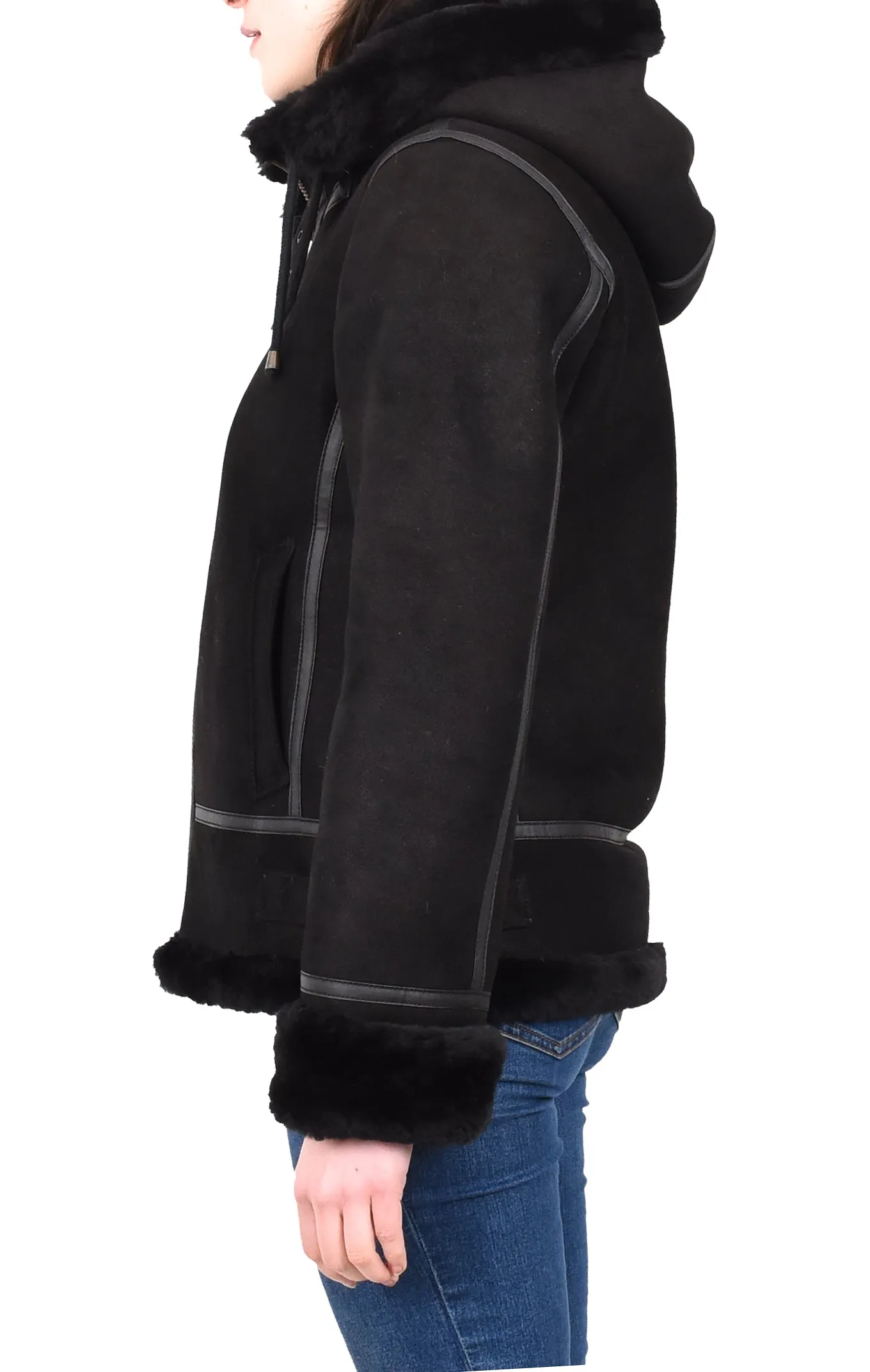 Women's Real Sheepskin Winter Warm Jacket Black Odda