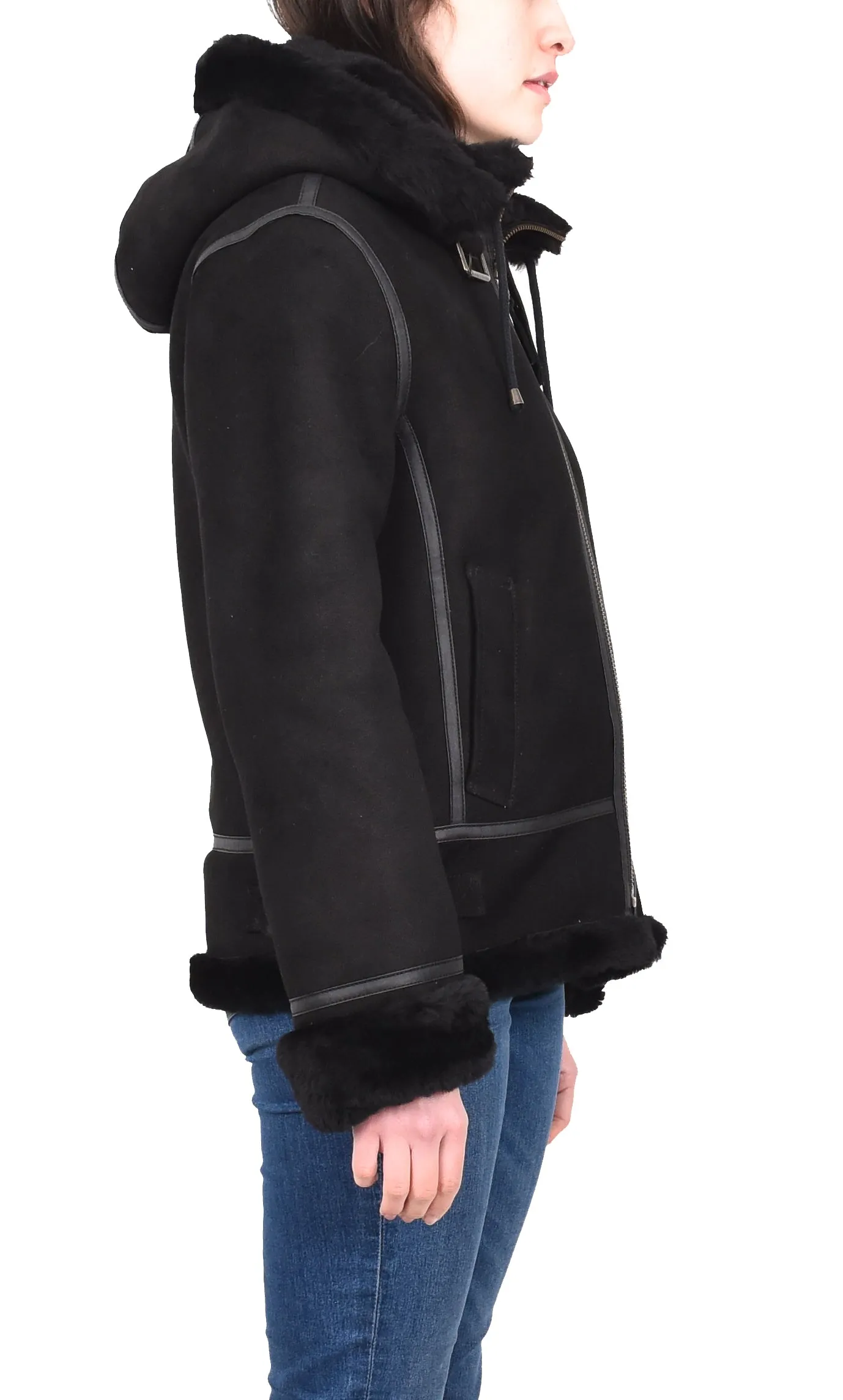Women's Real Sheepskin Winter Warm Jacket Black Odda