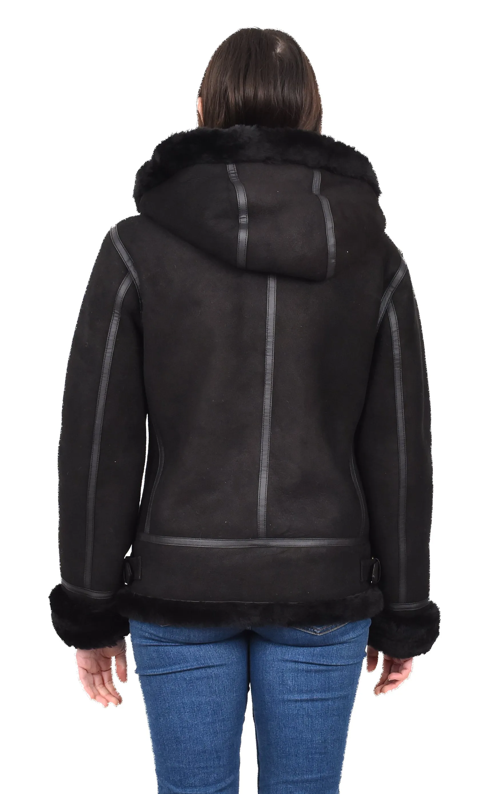 Women's Real Sheepskin Winter Warm Jacket Black Odda