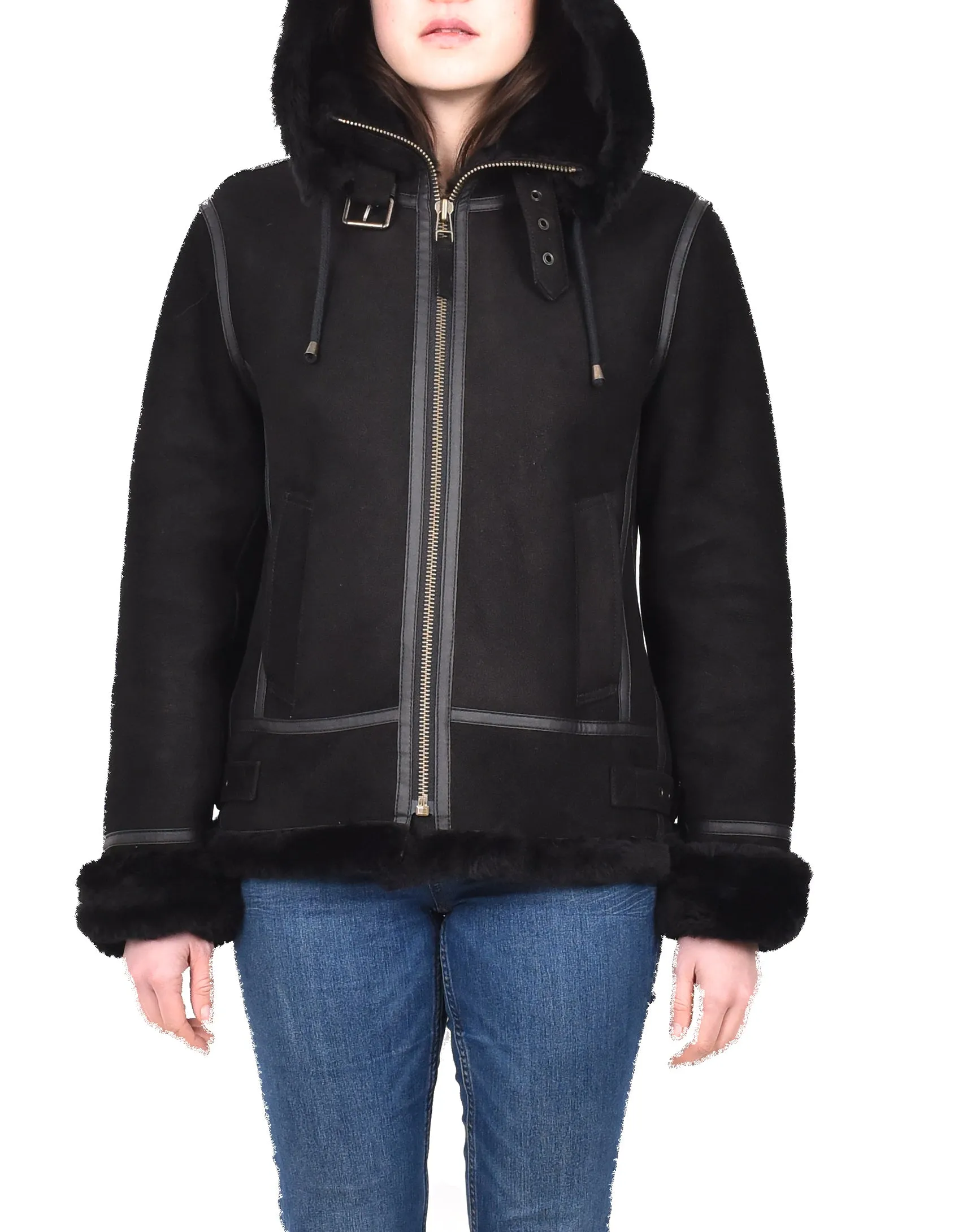 Women's Real Sheepskin Winter Warm Jacket Black Odda