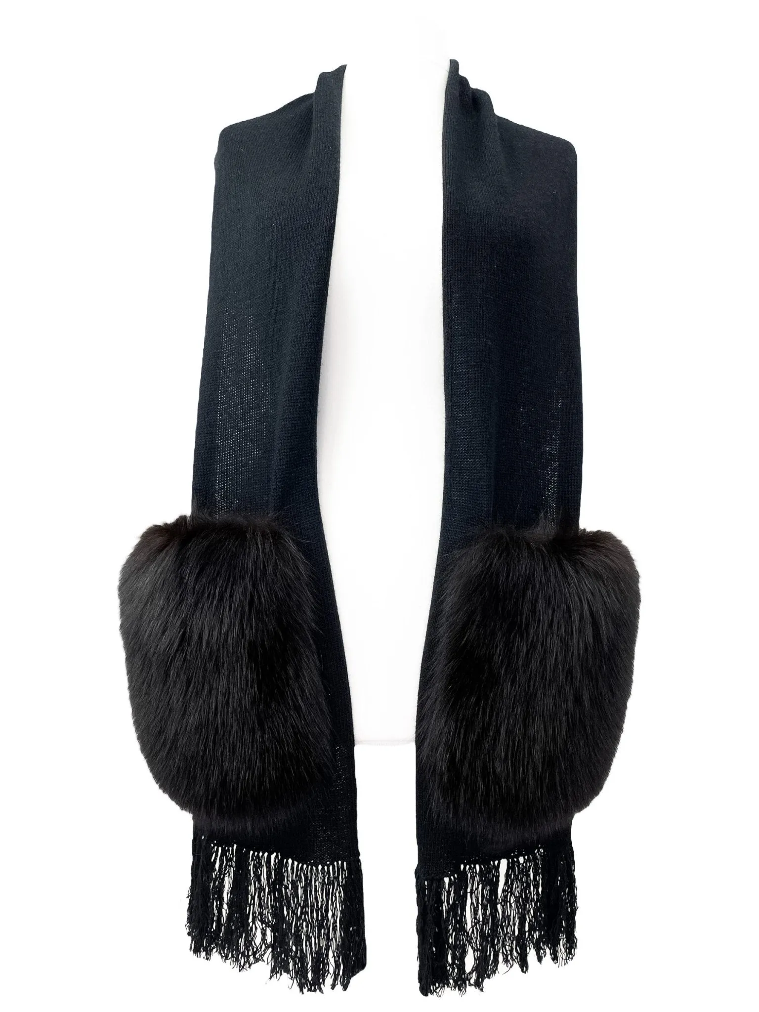 Wool Scarf With Fur Pockets