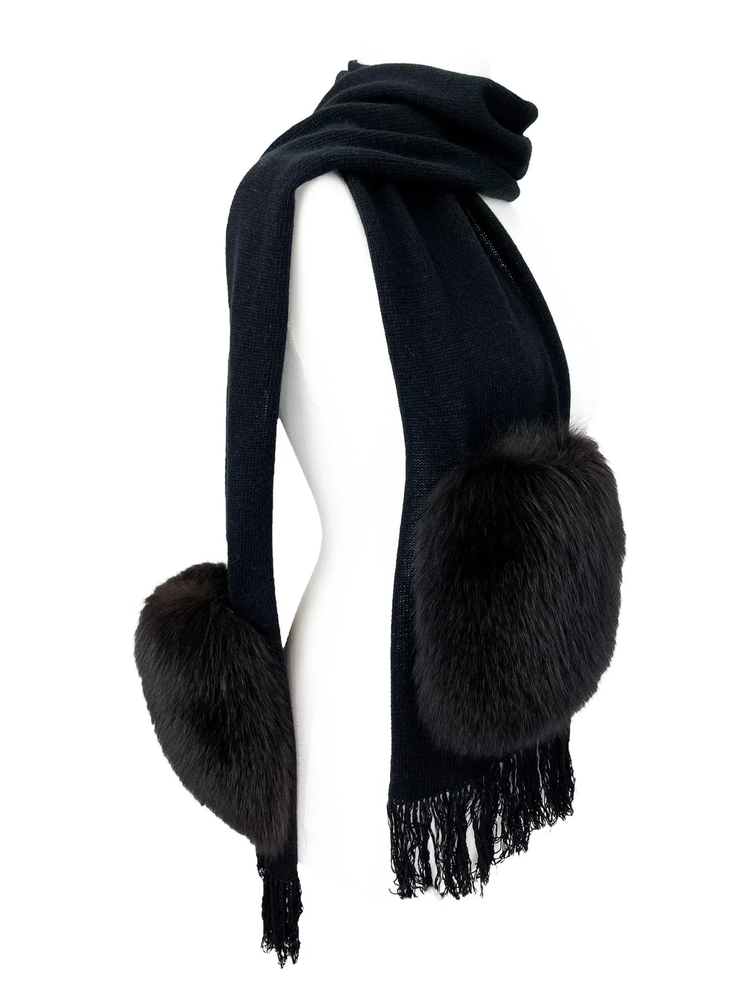 Wool Scarf With Fur Pockets